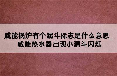 威能锅炉有个漏斗标志是什么意思_ 威能热水器出现小漏斗闪烁